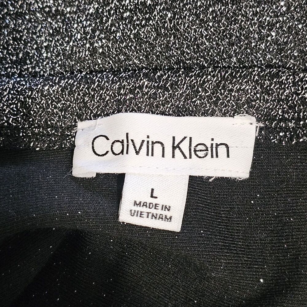 Calvin Klein - Blouse Metallic Knit Cap Sleeve Mock Neck - Size L - Black Silver - Picture 8 of 9